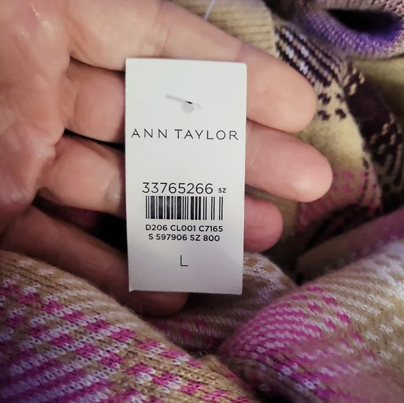 NWT Ann Taylor Preppy Tan & Pink Boyfriend Cardigan Sweater Sz L - Picture 11 of 12